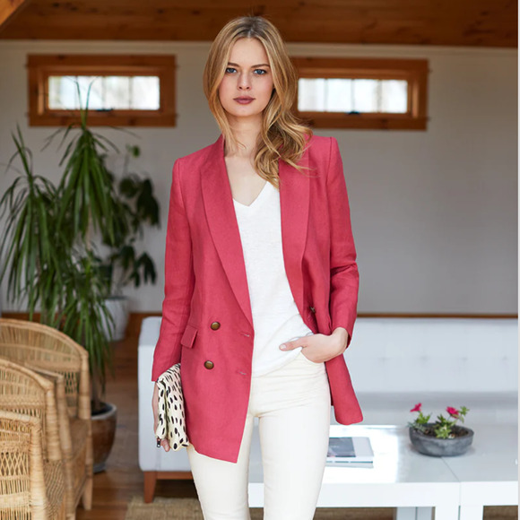 EMERSON FRY Women's Double Breasted Blazer Jacket in Pink Linen size 12 - Picture 1 of 11